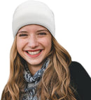 Hat - Knitted hat - Winter hat - Warm hat - Hat with satin lining - warm winter hat - knitted winter hat with fold-over brim - silk lining - soft knitted hat - warm and comfortable - for women and men - white