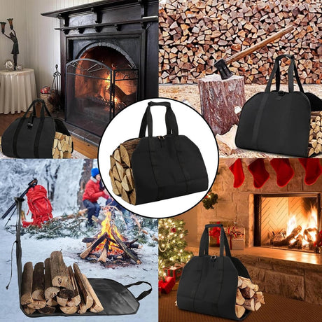 Firewood bag - Firewood sack - Firewood bag - Firewood carrying bag - Firewood carrying bag - Outdoor camping wood bag - large waterproof carrying bag - with non-slip handles - storage bag - firewood storage - for wood stoves and camping - 46*98 cm - blac
