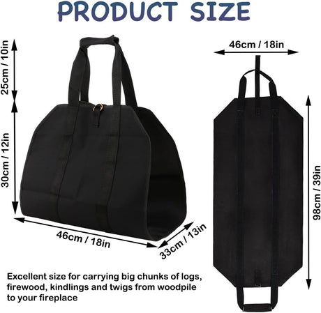Firewood bag - Firewood sack - Firewood bag - Firewood carrying bag - Firewood carrying bag - Outdoor camping wood bag - large waterproof carrying bag - with non-slip handles - storage bag - firewood storage - for wood stoves and camping - 46*98 cm - blac