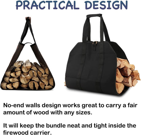 Firewood bag - Firewood sack - Firewood bag - Firewood carrying bag - Firewood carrying bag - Outdoor camping wood bag - large waterproof carrying bag - with non-slip handles - storage bag - firewood storage - for wood stoves and camping - 46*98 cm - blac