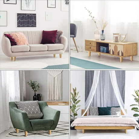 4 pieces - 15 cm - Furniture legs - Table legs - wooden furniture legs - solid tapered wooden table legs - replacement sofa legs - with screws and anti-slip protector - for TV cabinet, wardrobe, sofa, armchair, bed - brown
