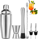 Stainless Steel Cocktail Shaker - 6-piece set - Cocktail set - Cocktail Shaker (750ml) - cocktail accessories - Cocktail set with drink shaker, cocktail strainer, mixing spoon, muddler, wine measure, handy stirrer - bar set - for Cocktail bar