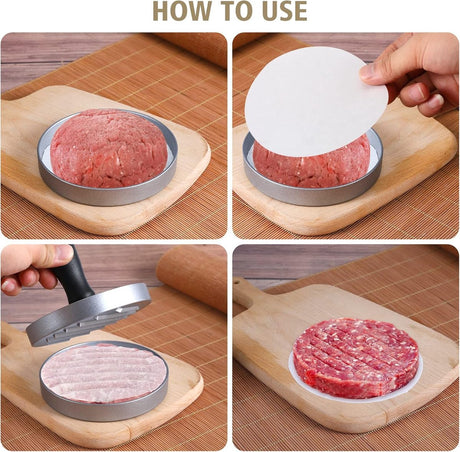 Hamburger press - with 100 non-stick sheets - 12*12*7.5 cm - Burger Press - Burger makers - non-stick meat burger maker - Hamburger mold - Meat press - Cooking utensils - kitchen tools - for BBQ, baking, stuffed hamburgers, beef burgers