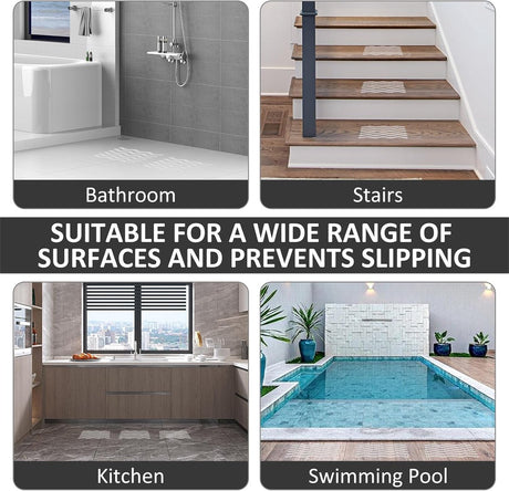 24 pieces - anti-slip stickers - 18*1.3cm - S-shape - anti-slip bath stickers - anti-slip shower stickers - shower stickers - safety strips for baths - for stairs, showers and slippery surfaces - with scraper - transparent