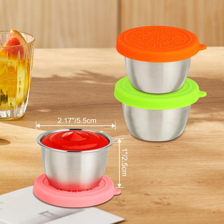 6 pieces - Dressing cups - Food storage containers - 40 ml - Sauce cup - salad dressing containers - food containers - stainless steel container - with silicone lids - leak-proof - reusable - for salads, processed foods - 5.5*5.5*2.5 cm