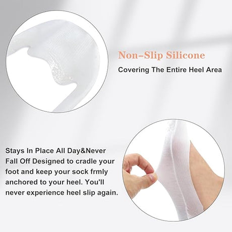 8 Pairs - Socks - Invisible Socks for Women - No Show Socks for Women for Flat Shoes - Anti-Slip - Invisible - Ultra Low Lining Socks - Hidden Thin Socks - Silicone Foot Protector - White