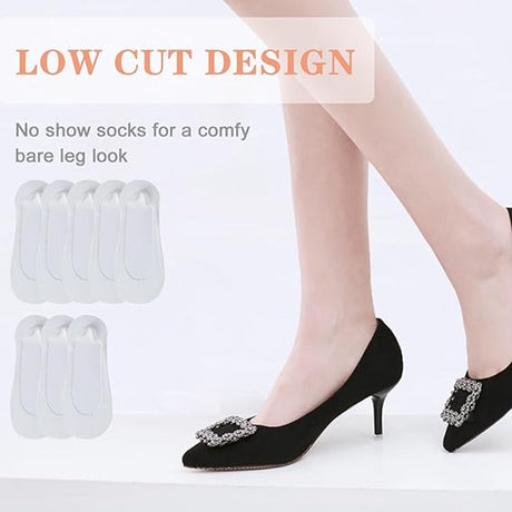 8 Pairs - Socks - Invisible Socks for Women - No Show Socks for Women for Flat Shoes - Anti-Slip - Invisible - Ultra Low Lining Socks - Hidden Thin Socks - Silicone Foot Protector - White