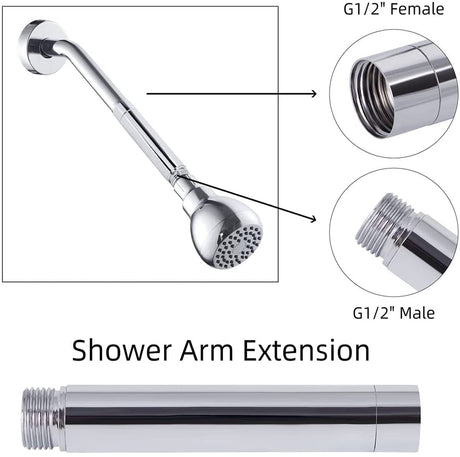 Shower arm extension - Hand shower arm extension pipe - universal shower component - 20cm - silver - Easy installation - Universal connection - Rain shower arm - Stainless steel