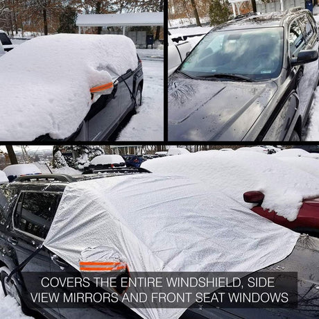 Windshield Cover - Car - Winter - Windshield Cover Mount Foldable Cover Car Windshield for Snow, Ice, Frost, Dust, Sun - Silver - For Most Cars & SUVs - Aluminum Film Composite Spunlace Cotton - 230*148cm