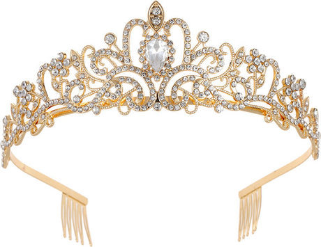 Crown for Women - Princess Crown - Diadem - Crown - Gold Tiara - Rhinestone - Elegant and Durable - Suitable for Various Occasions - Hair Jewelry - Wedding