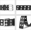 Women's Belt - Waist Belt - Ladies Leather Belts - PU Leather Punk Belt - Dress Accessory - Fashion - 110*3.8cm - Black - Double Grommet Belt with Buckle