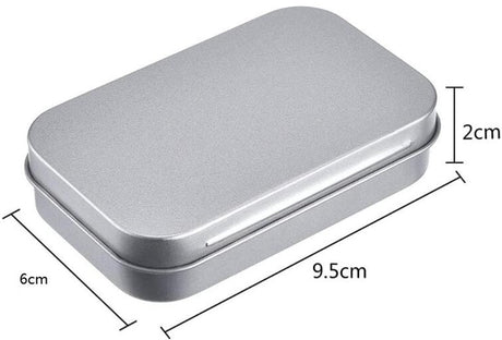 Mini Tin Cans - Pack of 3 - Storage Box - Metal - Hinged Tin Can - With Lid - Rectangular Tin Can - Mini Portable Box - Suitable for Home, Office, Outings and Travel - 95x60x20mm - Silver
