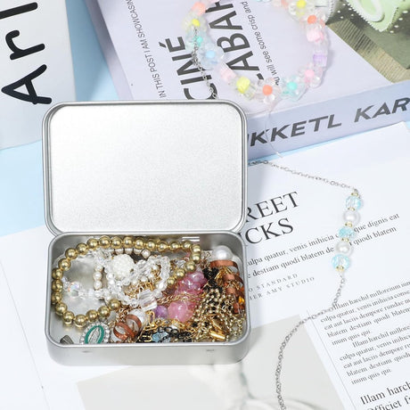 Mini Tin Cans - Pack of 3 - Storage Box - Metal - Hinged Tin Can - With Lid - Rectangular Tin Can - Mini Portable Box - Suitable for Home, Office, Outings and Travel - 95x60x20mm - Silver