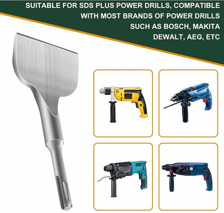 Chisel - 17 * 165 * 75 mm - Tile chisel - slanted chisel - stone chisel - cold chisel - flat chisel - hammer drill chisel - tile chisel for SDS-plus - 40CR chrome steel - silver - 25° bend - for tiles concrete stone masonry