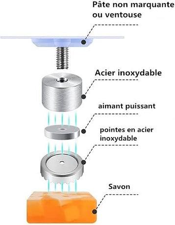 6 pieces magnetic soap holder - Magnetic soap holders with suction cup - Magnetic shower soap holder - Stainless steel wall bracket - No drilling required - Bathroom kitchen toilet - 40X26MM