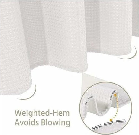 Waffle shower curtain - 80x180CM - White - With 6 plastic hooks - For bathroom and toilet - White - Anti-mold - Polyester - Cube Design - Shower curtain
