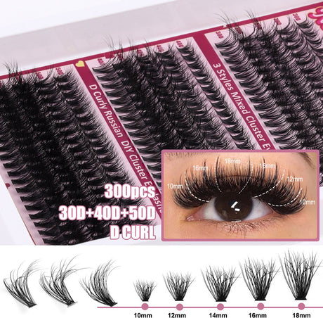 False eyelashes - 300 pieces - 30D + 40D + 50D - 10-18 mm D curl - Pre-Made Volume Fans - Pre-Made Fans - Eyelash extensions - Cluster - Lashes - Natural - Pieces of lashes - DIY lashes