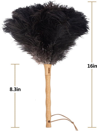Ostrich Feather Duster - 40cm Long - Wooden Handle - Universal - Brown - Reusable and Washable Car Dusters - Eco-Friendly Cleaning Dusters - Feather Dusters