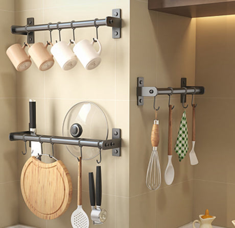 Kitchen hooks - with 5 hooks - hanging rail kitchen rail wall bracket - Kitchen organizer - To hang spatulas, soup spoons or knives - Towel rack - Hanging rack - Hanging hooks - Wall hooks - gun grey - 40cm - stainless steel