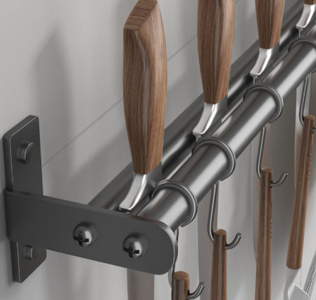 Kitchen hooks - with 5 hooks - hanging rail kitchen rail wall bracket - Kitchen organizer - To hang spatulas, soup spoons or knives - Towel rack - Hanging rack - Hanging hooks - Wall hooks - gun grey - 40cm - stainless steel