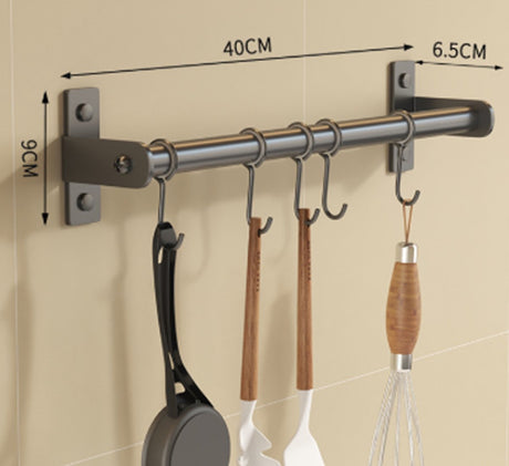 Kitchen hooks - with 5 hooks - hanging rail kitchen rail wall bracket - Kitchen organizer - To hang spatulas, soup spoons or knives - Towel rack - Hanging rack - Hanging hooks - Wall hooks - gun grey - 40cm - stainless steel