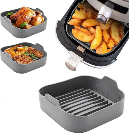 Airfryer accessories - Silicone baking dish - 2 pieces - Hot air fryer - Baking tins - Baking paper alternative - Basket baking tin - 20 CM - gray - Accessories