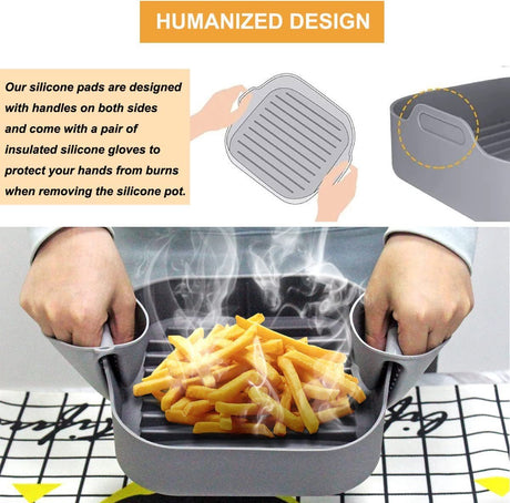 Airfryer accessories - Silicone baking dish - Hot air fryer - Baking tins - Baking paper alternative - Basket baking tin - 20 CM - including gloves and oil brush - gray - Accessories