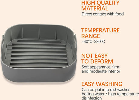 Airfryer accessories - Silicone baking dish - Hot air fryer - Baking tins - Baking paper alternative - Basket baking tin - 20 CM - including gloves and oil brush - gray - Accessories