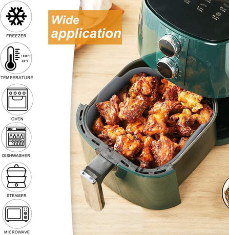 Airfryer accessories - Silicone baking dish - Hot air fryer - Baking tins - Baking paper alternative - Basket baking tin - 20 CM - including gloves and oil brush - gray - Accessories