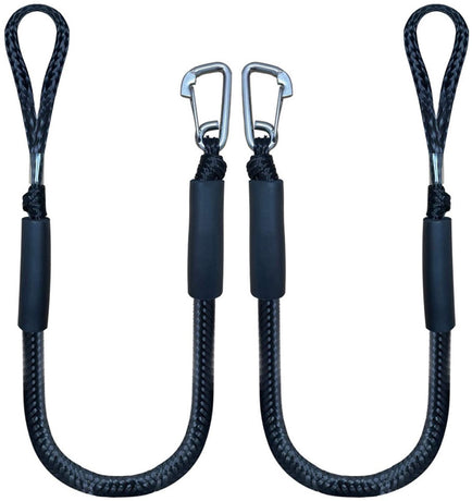 Mooring Rope Boat Equipment - 2 Pieces - Extendable 1.2 - 1.7M - Mooring Rope for Boats - Black - Mooring Rope - Boat Rope - Boat Accessories for Boats Dock - Dock Line with Hooks - For Boats, Kayaks, Jet Skis, Pontoons, Canoes