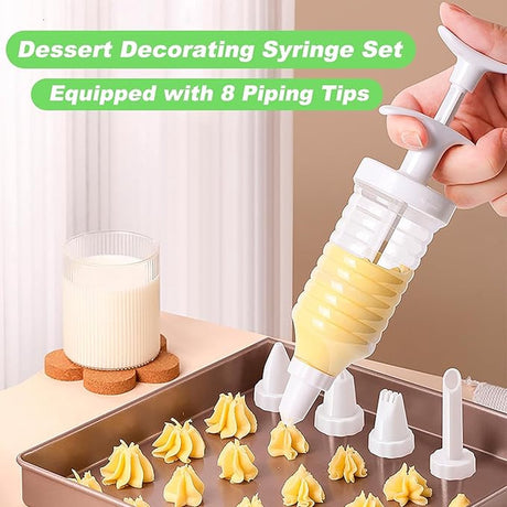 Set of 9 pieces - Piping tips - Garnishing syringe - with 8 piping tips - Whipped cream syringe - cupcake - decoration set - cake - decoration - Reusable - plastic - 15.6*6.4cm - white