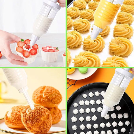 Set of 9 pieces - Piping tips - Garnishing syringe - with 8 piping tips - Whipped cream syringe - cupcake - decoration set - cake - decoration - Reusable - plastic - 15.6*6.4cm - white