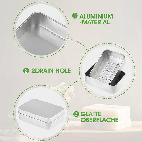 pieces - Soap box with lid - Soap dish - Soap holders - Protective and travel tin - Soap box - Soap dish - aluminum - Travel size toiletries - Bathroom accessories - for holidays and travel