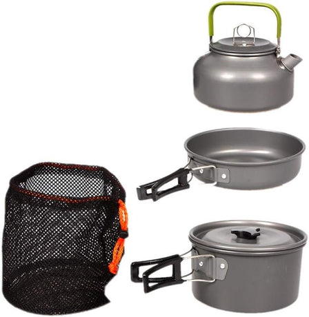 3 pieces - Cooking set - Camping Cooking set - Cookware - Camping Pan Set - Camping Cookware Kit - Kitchenware set - saucepan, pan, teapot - for 2-3 persons - for Outdoor Picnic Camping Hiking - Foldable - aluminum