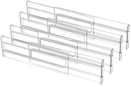 Drawer divider - 4 pieces - Drawer divider - Drawer organizer - Tools - Adjustable/extendable (27.5-52 cm) - For Clothes/Kitchen/Bathroom/Wardrobe - Transparent - Plastic
