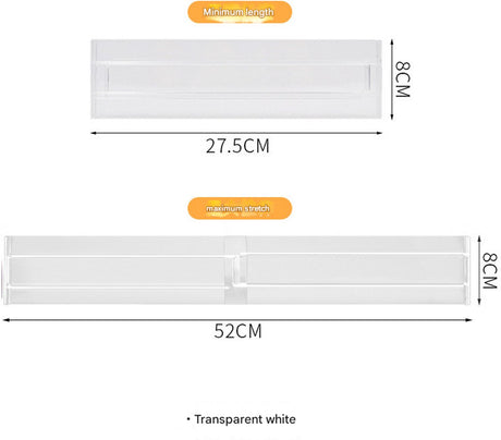 Drawer divider - 4 pieces - Drawer divider - Drawer organizer - Tools - Adjustable/extendable (27.5-52 cm) - For Clothes/Kitchen/Bathroom/Wardrobe - Transparent - Plastic