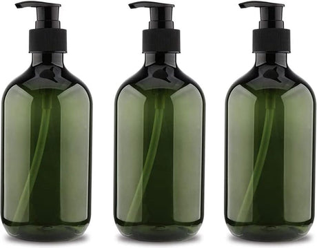 Pump bottles - Shampoo dispensers - soap dispenser - 3 pieces - 500 ml - refillable - PET - Transparent green - for conditioner, shower gel and lotion