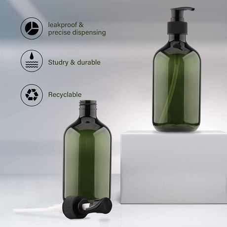 Pump bottles - Shampoo dispensers - soap dispenser - 3 pieces - 500 ml - refillable - PET - Transparent green - for conditioner, shower gel and lotion