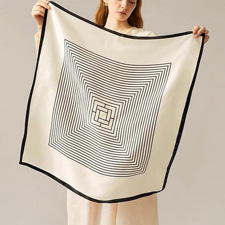 Women's Scarf - Scarves - Stole - Square Scarf - Satin Silk - Polyester - 70*70 cm - Black and White - Fashion Scarves