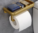 Toilet roll holder - WC roll holder - space aluminum - gold - Self-adhesive / Drilling - double layer - With shelf - 16.7 * 9.5 * 6.2 cm