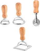 Set of 4 ravioli cutters - Ravioli makers with wooden handle - Set of 3 shape cutters and 1 pasta wheel for cutting homemade ravioli