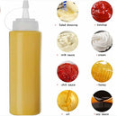 4 pieces - 200 ml - Dosing bottle - Squeeze bottle - Sauce bottle - Garnish bottle - Plastic - White - with spout cap - Leak-proof lids - With check marks - For garnish, sauce or batter