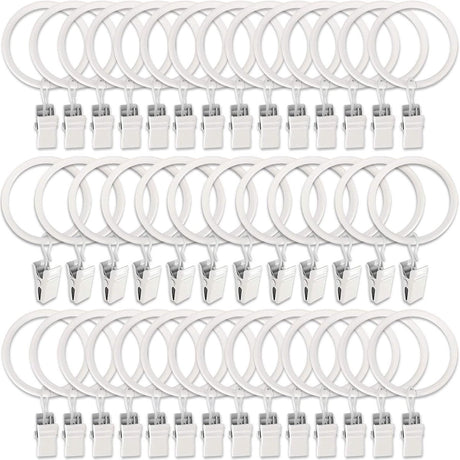 Curtain rings - 45 pieces - Inner diameter 3.8CM - White - Curtain clips for curtain rods - Metal clamps with clip - Hooks for shower curtains, towels, tea towels and dishcloths - Curtain hooks - Curtain hooks