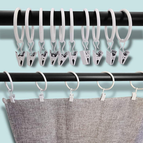 Curtain rings - 45 pieces - Inner diameter 3.8CM - White - Curtain clips for curtain rods - Metal clamps with clip - Hooks for shower curtains, towels, tea towels and dishcloths - Curtain hooks - Curtain hooks