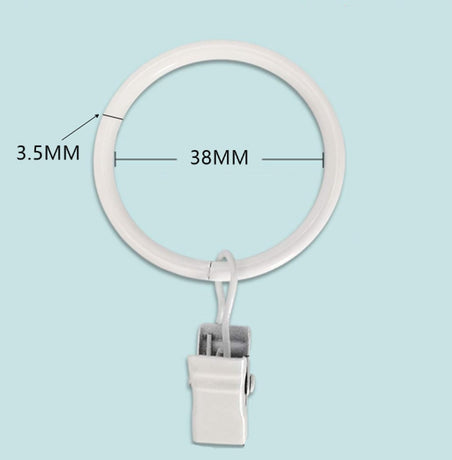 Curtain rings - 45 pieces - Inner diameter 3.8CM - White - Curtain clips for curtain rods - Metal clamps with clip - Hooks for shower curtains, towels, tea towels and dishcloths - Curtain hooks - Curtain hooks