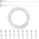 Curtain spiral wire - 10M - Curtain cable - with screw eyes and hooks - 25 sheep eye circles and 25 question mark nails - Spiral wire set - curtain cable line for clothing - Tension spring - white - Metal - for curtain rods, curtains, shower curtains