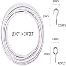 Curtain spiral wire - 10M - Curtain cable - with screw eyes and hooks - 25 sheep eye circles and 25 question mark nails - Spiral wire set - curtain cable line for clothing - Tension spring - white - Metal - for curtain rods, curtains, shower curtains
