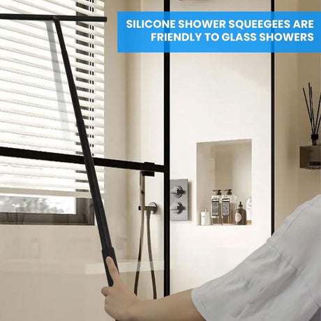 Extendable Shower Squeegee - Shower Squeegee with Holder - Squeegee Shower with 97 cm Telescopic Rod - Aluminum + Silicone - Squeegee - Window Squeegee Shower Squeegee - Squeegee Shower for Shower Doors, Mirrors, Windows, Tiles, Car Windows, Glass Cleanin