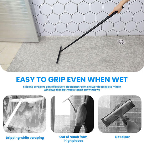 Extendable Shower Squeegee - Shower Squeegee with Holder - Squeegee Shower with 97 cm Telescopic Rod - Aluminum + Silicone - Squeegee - Window Squeegee Shower Squeegee - Squeegee Shower for Shower Doors, Mirrors, Windows, Tiles, Car Windows, Glass Cleanin