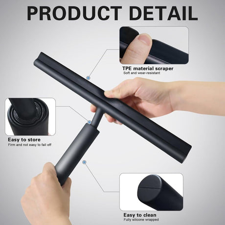 Extendable Shower Squeegee - Shower Squeegee with Holder - Squeegee Shower with 97 cm Telescopic Rod - Aluminum + Silicone - Squeegee - Window Squeegee Shower Squeegee - Squeegee Shower for Shower Doors, Mirrors, Windows, Tiles, Car Windows, Glass Cleanin